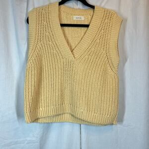 Ese O Ese Cotton Blend Chunky Knit Cream V Neck Vest Minimal Chic Classic
